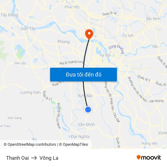 Thanh Oai to Võng La map