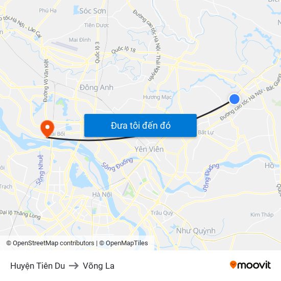 Huyện Tiên Du to Võng La map