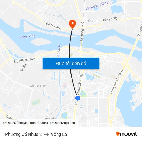 Phường Cổ Nhuế 2 to Võng La map