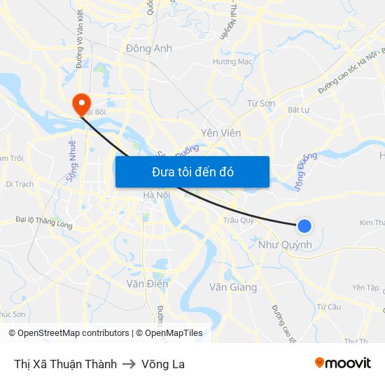 Thị Xã Thuận Thành to Võng La map
