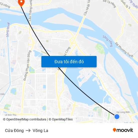 Cửa Đông to Võng La map