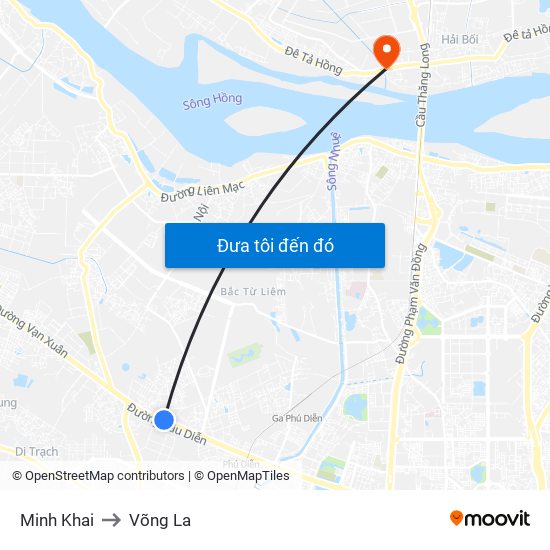 Minh Khai to Võng La map