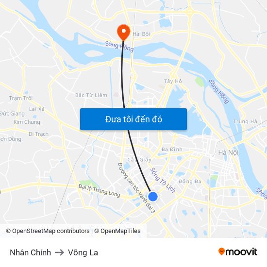 Nhân Chính to Võng La map