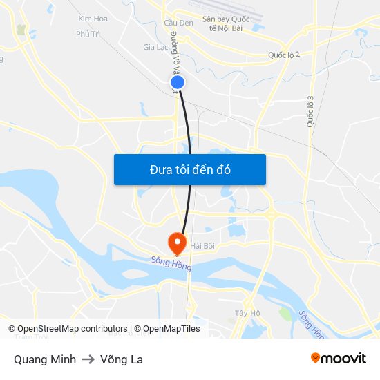 Quang Minh to Võng La map