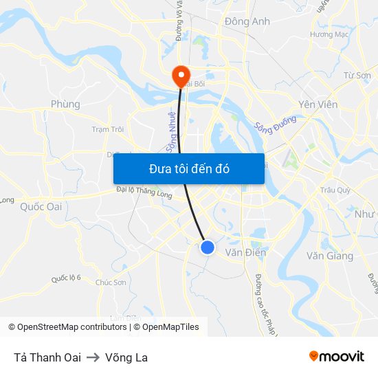 Tả Thanh Oai to Võng La map