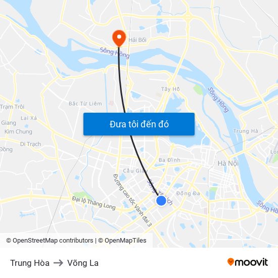 Trung Hòa to Võng La map