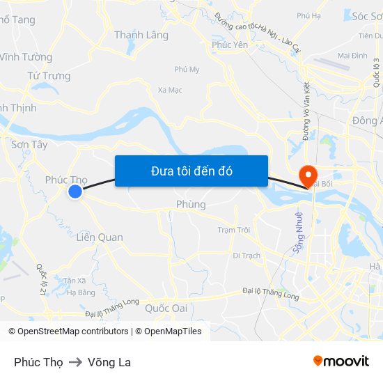 Phúc Thọ to Võng La map