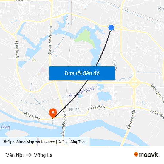 Vân Nội to Võng La map