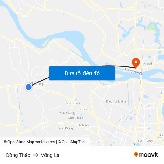 Đồng Tháp to Võng La map