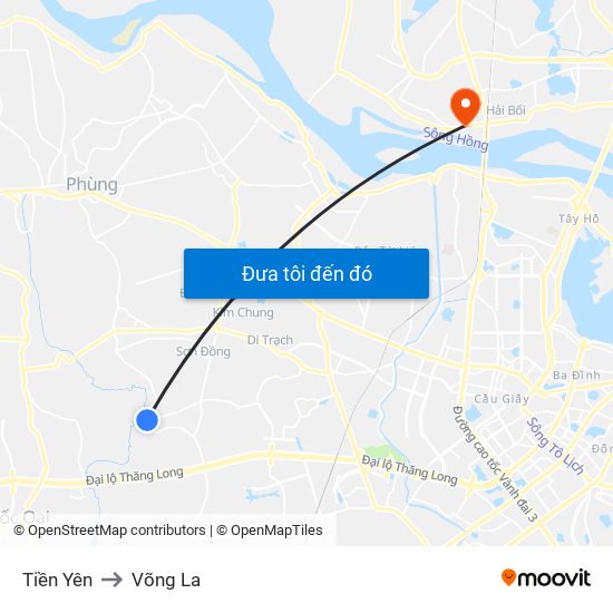 Tiền Yên to Võng La map