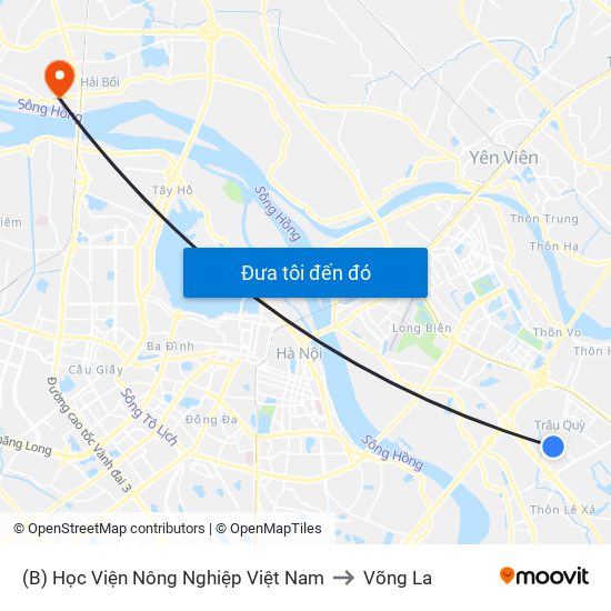 (B) Học Viện Nông Nghiệp Việt Nam to Võng La map