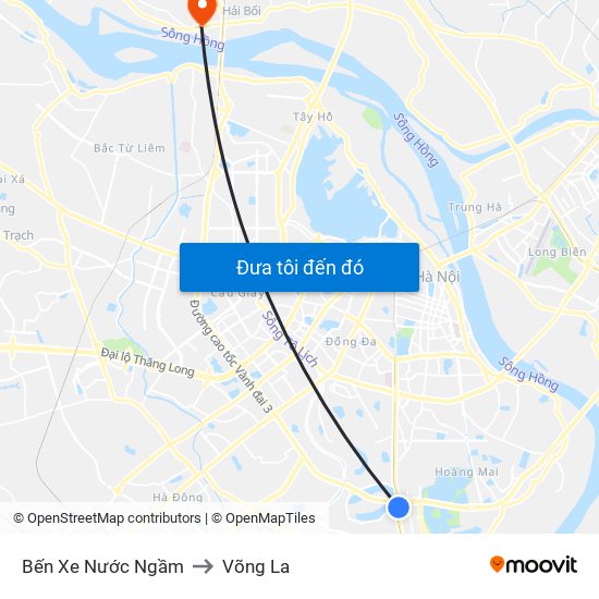 Bến Xe Nước Ngầm to Võng La map