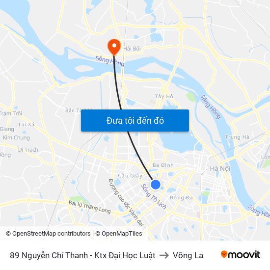 89 Nguyễn Chí Thanh - Ktx Đại Học Luật to Võng La map