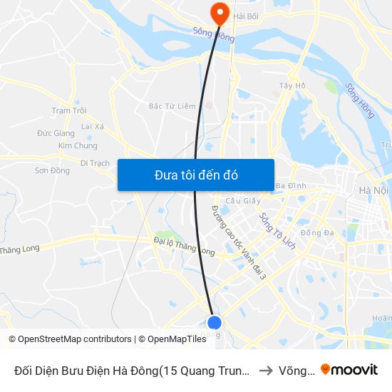 Đối Diện Bưu Điện Hà Đông(15 Quang Trung Hà Đông) to Võng La map