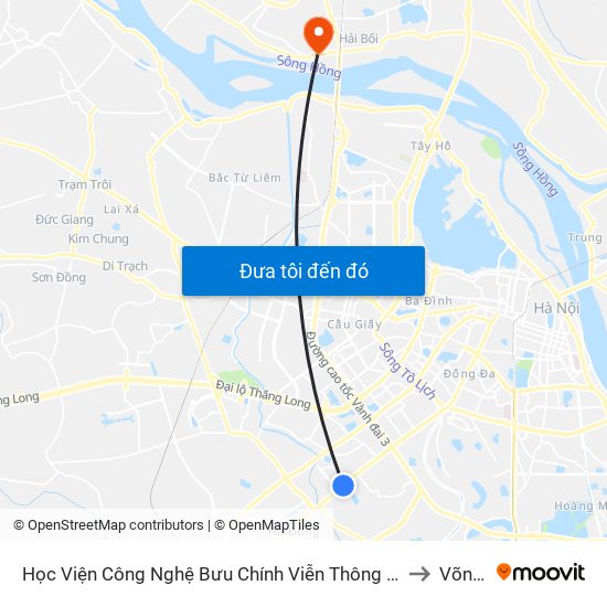 Học Viện Công Nghệ Bưu Chính Viễn Thông - Trần Phú (Hà Đông) to Võng La map
