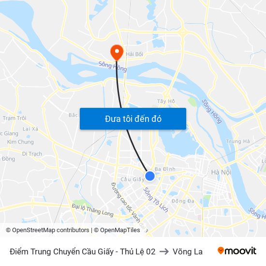 Điểm Trung Chuyển Cầu Giấy - Thủ Lệ 02 to Võng La map