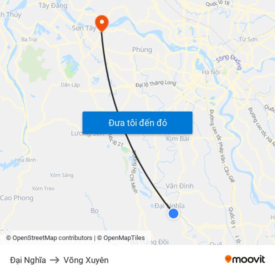 Đại Nghĩa to Võng Xuyên map