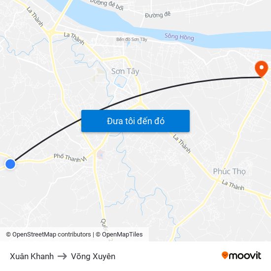 Xuân Khanh to Võng Xuyên map