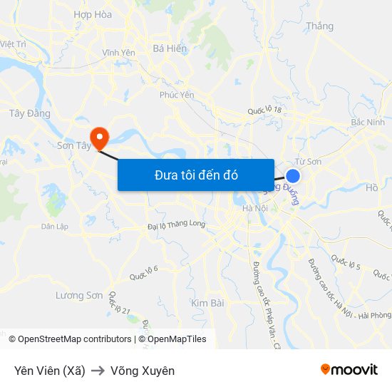 Yên Viên (Xã) to Võng Xuyên map