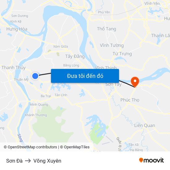 Sơn Đà to Võng Xuyên map