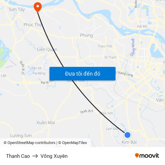 Thanh Cao to Võng Xuyên map