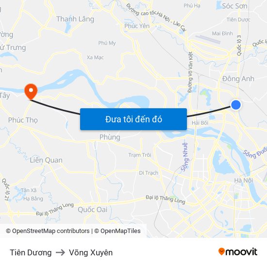 Tiên Dương to Võng Xuyên map