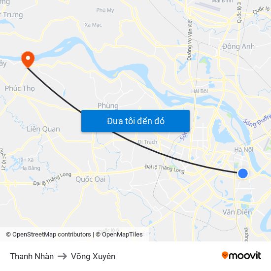 Thanh Nhàn to Võng Xuyên map