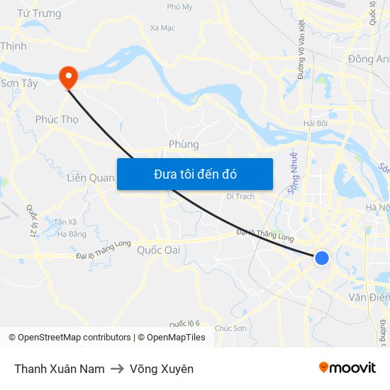 Thanh Xuân Nam to Võng Xuyên map