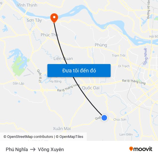 Phú Nghĩa to Võng Xuyên map