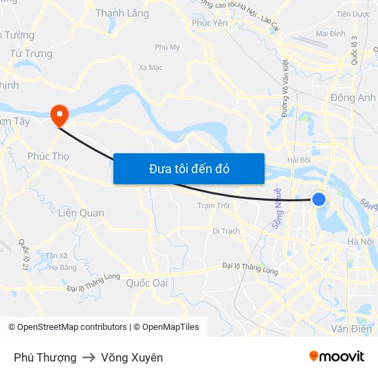 Phú Thượng to Võng Xuyên map