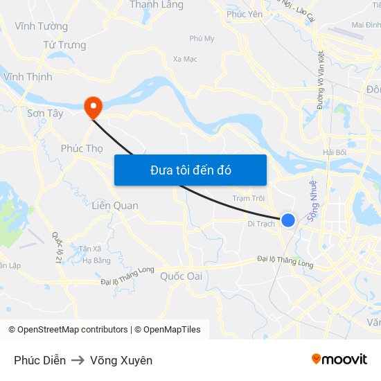 Phúc Diễn to Võng Xuyên map