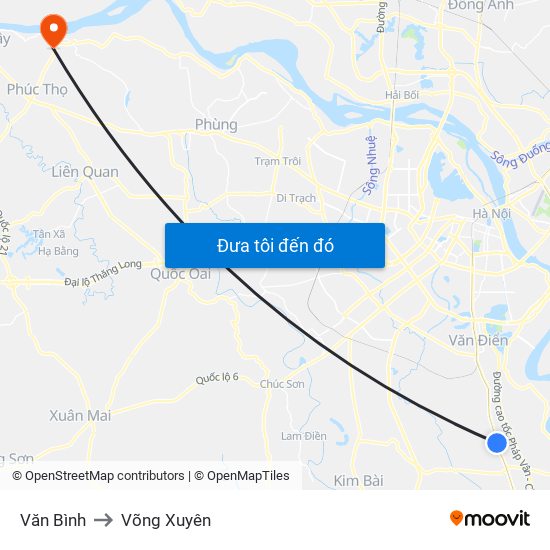 Văn Bình to Võng Xuyên map