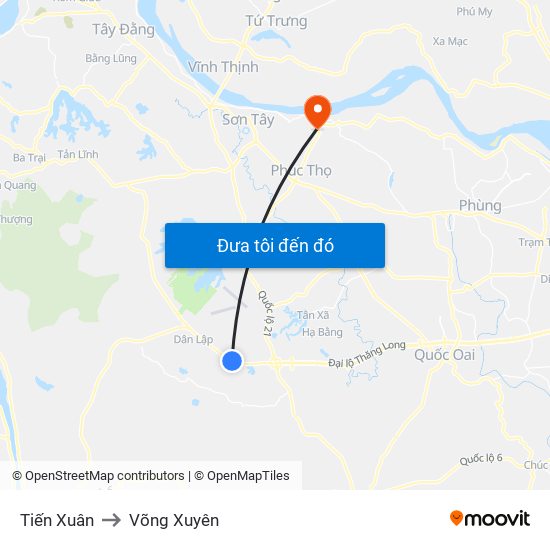 Tiến Xuân to Võng Xuyên map