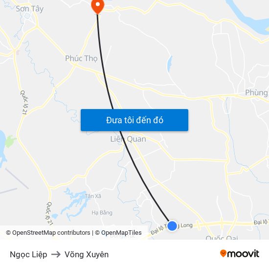 Ngọc Liệp to Võng Xuyên map