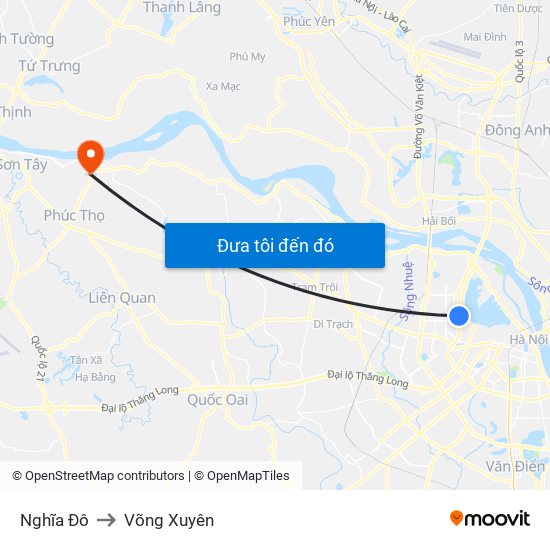 Nghĩa Đô to Võng Xuyên map