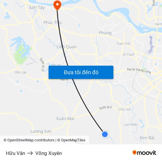 Hữu Văn to Võng Xuyên map