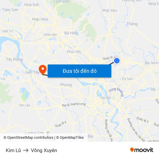 Kim Lũ to Võng Xuyên map