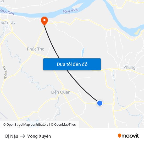 Dị Nậu to Võng Xuyên map