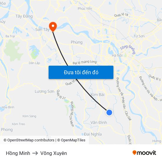 Hồng Minh to Võng Xuyên map