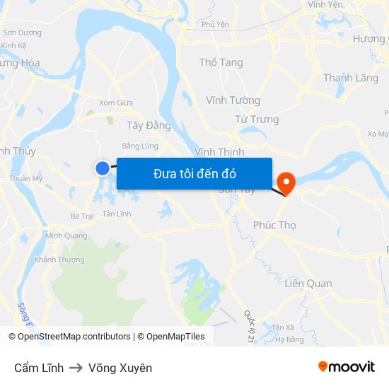 Cẩm Lĩnh to Võng Xuyên map