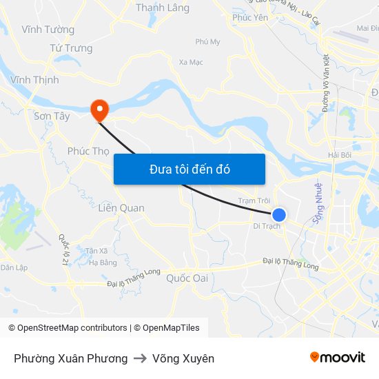 Phường Xuân Phương to Võng Xuyên map