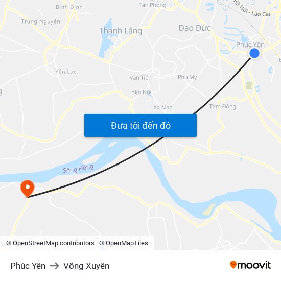 Phúc Yên to Võng Xuyên map