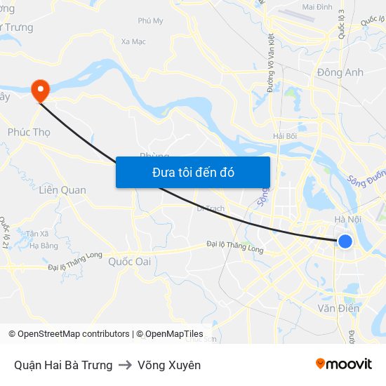 Quận Hai Bà Trưng to Võng Xuyên map