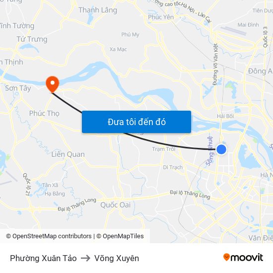 Phường Xuân Tảo to Võng Xuyên map