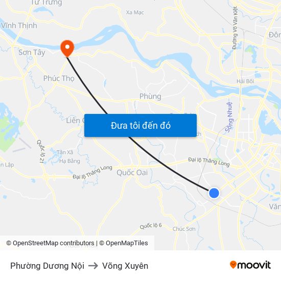 Phường Dương Nội to Võng Xuyên map
