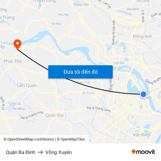 Quận Ba Đình to Võng Xuyên map