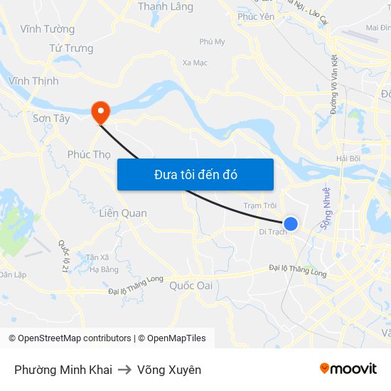 Phường Minh Khai to Võng Xuyên map