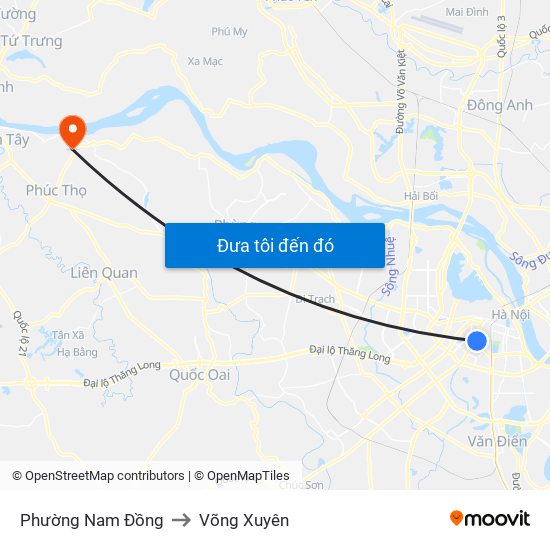 Phường Nam Đồng to Võng Xuyên map