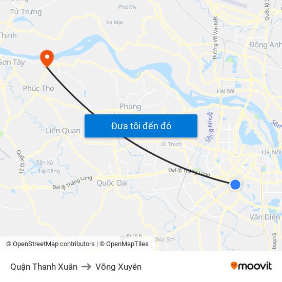 Quận Thanh Xuân to Võng Xuyên map