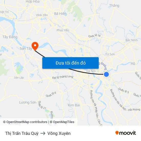 Thị Trấn Trâu Quỳ to Võng Xuyên map